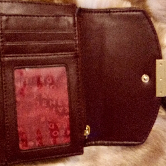 KATE SPADE♠️NEW YORK Brown Vintage Leather Wallet! Red Kate Spade  Fabric Inside - Picture 9 of 13